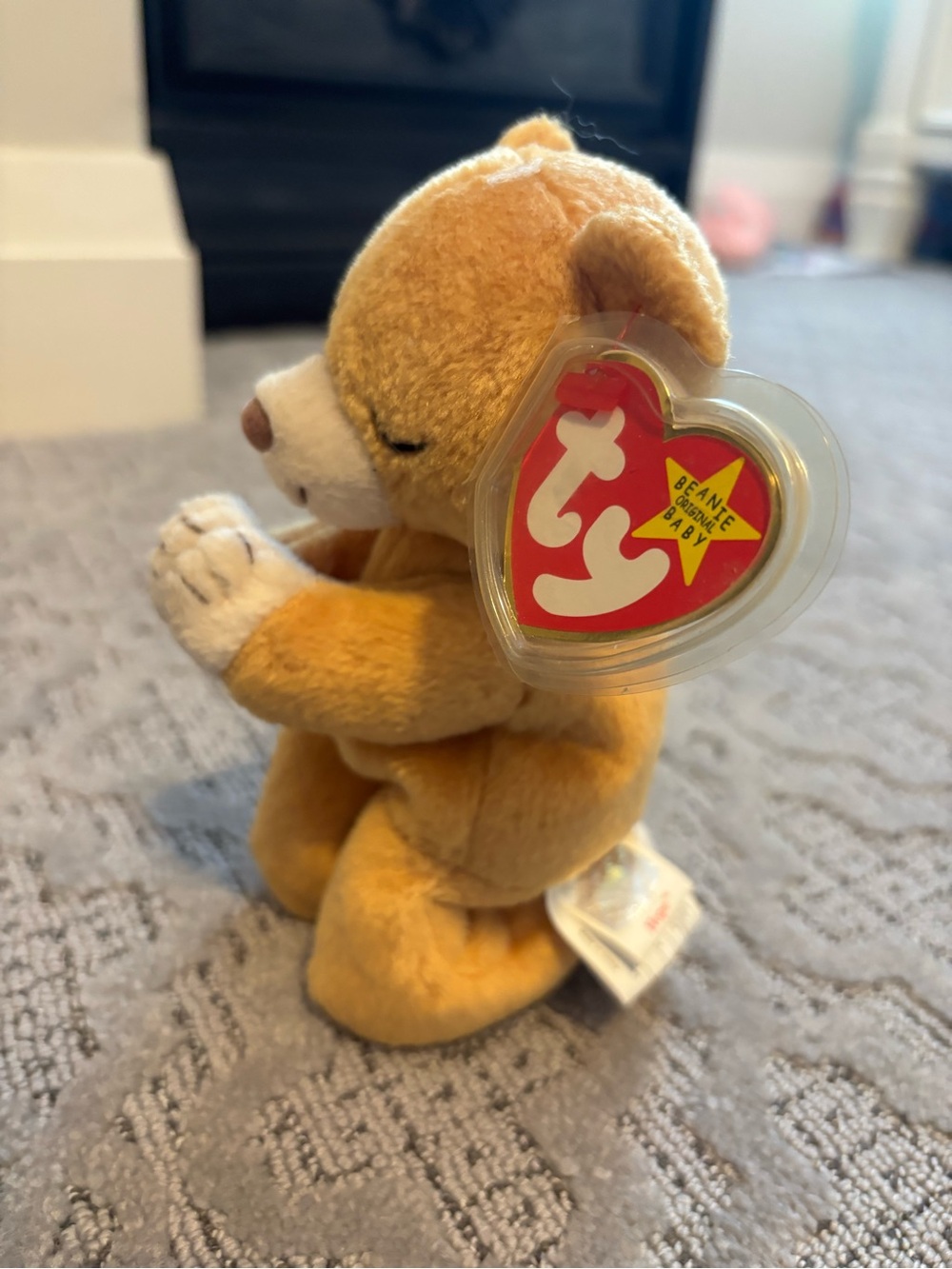 Ty Yellow Beanie Baby Bear hope Plush with Heart Tag